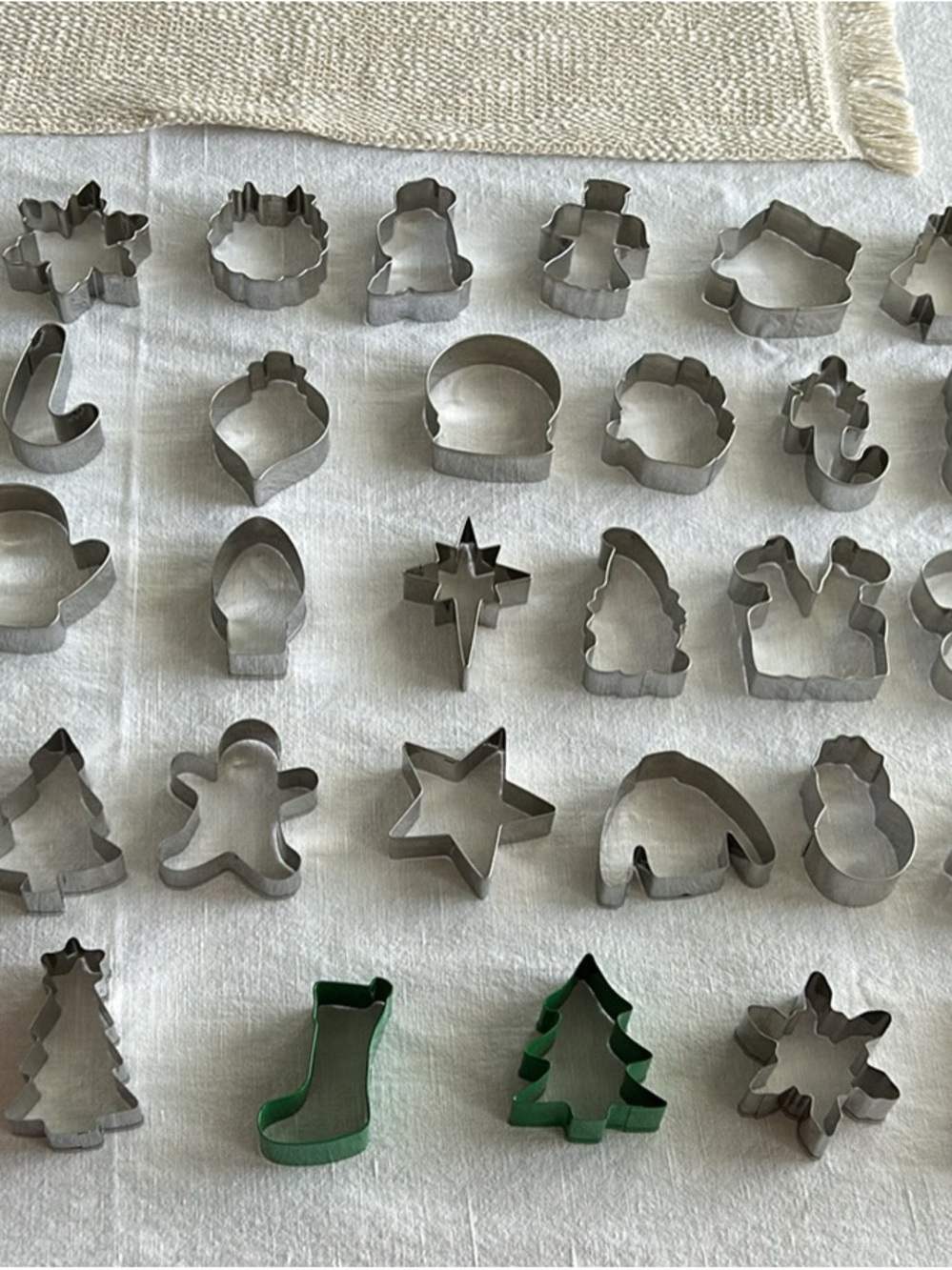Assorted Metal Holiday Cookie Cutters - Silver with Green Accents